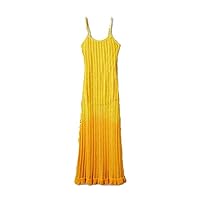 Yellow Knitted Sling Hollow Dress Sexy Backless Long Dresses Summer Beach Vacation Party Casual Robes