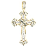 925 Sterling Silver Yellow tone Mens Round & Baguette CZ Cubic Zirconia Simulated Diamond Cross Religious Charm Pendant Necklace Jewelry for Men