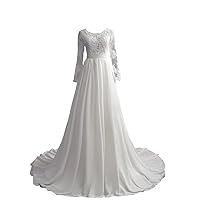Jewel Neck Long Sleeves Empire Waist Wedding Dresses Formal Gowns Boho Chiffon Lace Applique