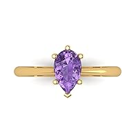 Clara Pucci 1.05 ct Pear Cut Solitaire Genuine Simulated Alexandrite 6-Prong Stunning Classic Statement Ring 14k Yellow Gold for Women