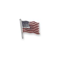 JewelryWeb - 14k Yellow or White Gold Red Blue Enamel American Flag Lapel Pin - Patriotic Flag Tie Pin for Men - Gifts for Dad Grandpa - Made in the USA