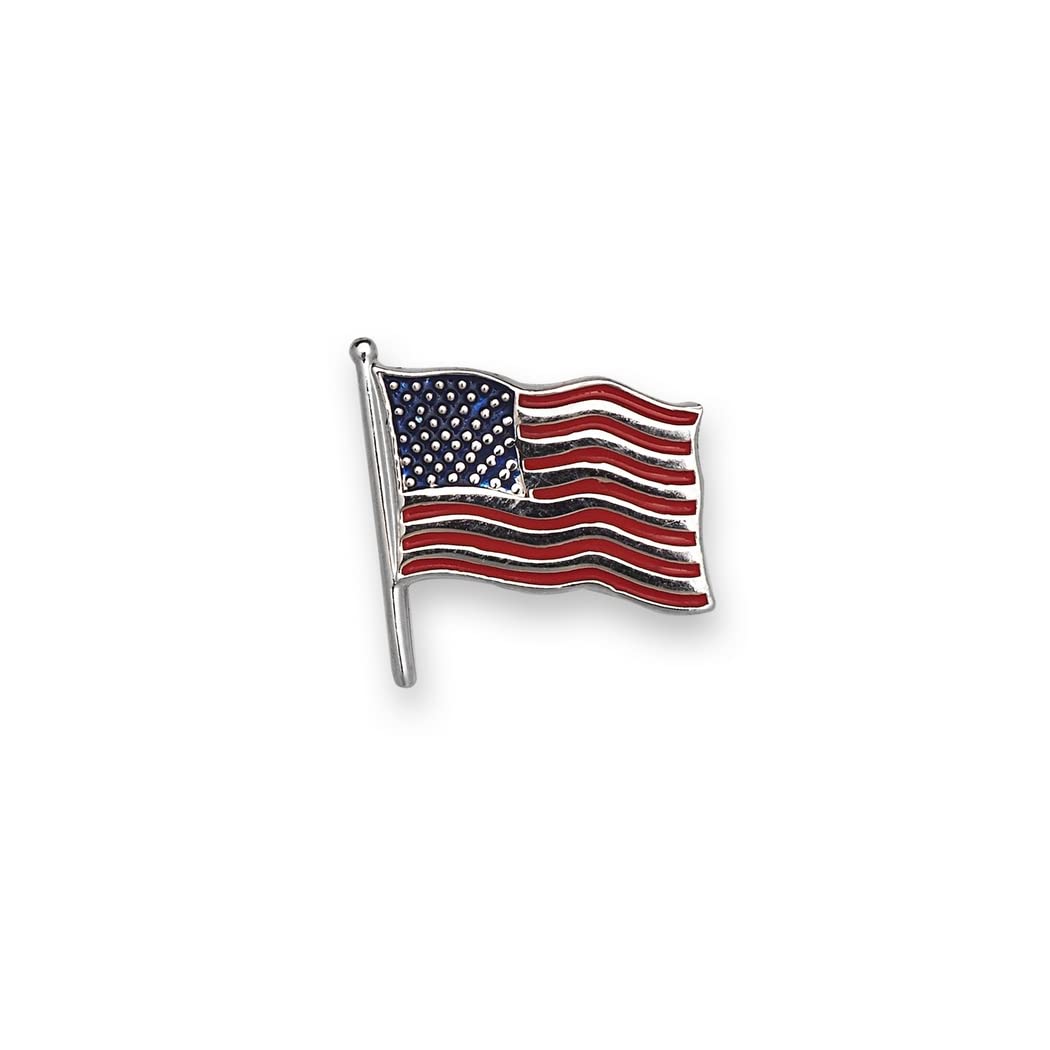 JewelryWeb - 14k Yellow or White Gold Red Blue Enamel American Flag Lapel Pin - Patriotic Flag Tie Pin for Men - Gifts for Dad Grandpa - Made in the USA