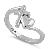 925 Sterling Silver Heart Cross Women Stackable Ring