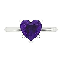 Clara Pucci 2.0 ct Heart Cut Solitaire Natural Purple Amethyst 5-Prong Engagement Bridal Promise Anniversary Ring 18K White Gold
