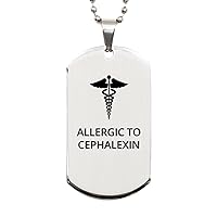Medical Silver Dog Tag, Allergic to Cephalexin Awareness, Medical Symbol, SOS Emergency Health Life Alert ID Engraved Stainless Steel Chain Necklace For Men Women Kids