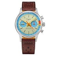 Sugess 1963 Watch Men Chronograph Mechanical Wristwatch Seagull ST19 Lime Avocado, Silver