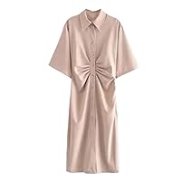 Dress Button-up Turn-Down Collar Cloth Short Sleeve Summer Shirt Side Female Dresses