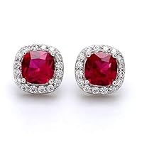 ANGEL SALES 1.50 Ct Cushion Cut Red Ruby Gorgeous Stud Earrings For Girls & Women's 14K White Gold Plated