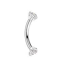 Dynamique Implant Grade Titanium Curved Barbells With Internally Threaded Prong Set CZ Ends (Sold Per Piece)