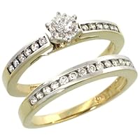 14k Gold 2-Piece Wedding Ring Set, w/ 0.35 Carat Brilliant Cut Diamonds, 1/4