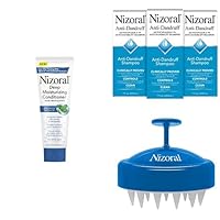 Nizoral Deep Moisturizing Conditioner 9.4 Oz, Anti-Dandruff Shampoo 21 Fl Oz Scalp Massager Bundle