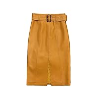 Forked High-Waisted Hip Wrap Skirt Leather Straight Half Skirt Women's Leather Skirt (Color : D, Size : XX-Large)