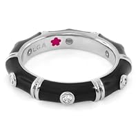 Lauren G. Adams Rhodium-Plated Stackable Tiny Dots Ring with Black Enamel & CZ