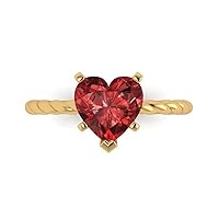1.95ct Heart Cut Solitaire Rope Twisted Knot Natural Scarlet Red Garnet 5-Prong Classic Statement Ring 14k yellow Gold