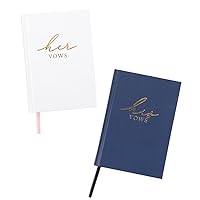 Andaz Press Wedding Vow Books for His and Hers Wedding Day with Gold Foil Edges - Officiant Book Keepsakes Card - 64 Pages Navy & White Wedding Book