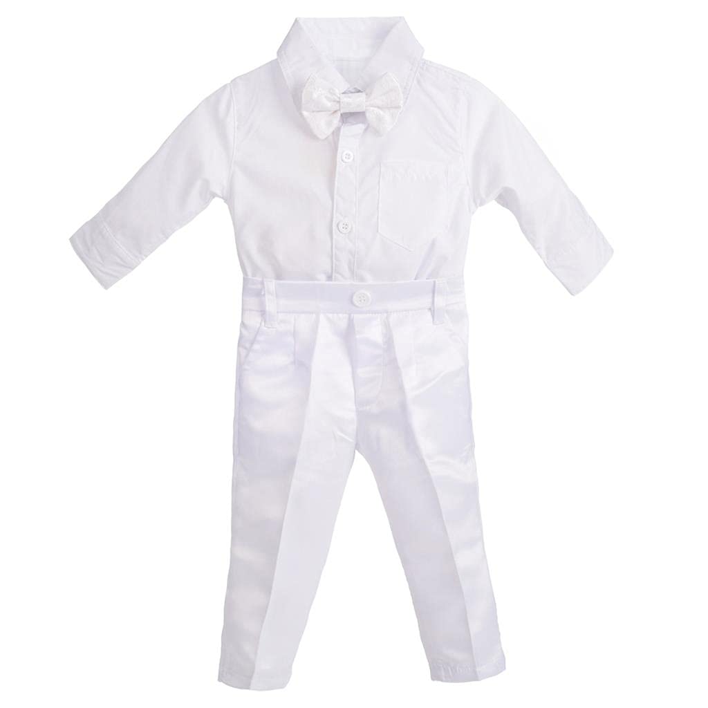 Dressy Daisy Baby Boys White Suit Christening Clothing with Bonnet Baptism Outfits Long Sleeve Floral