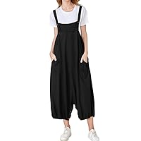 Minibee Womens Casual Loose Jumpsuit Long Baggy Bib Pants Wide Leg Rompers Cotton Overalls with Pockets