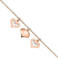 7mm 14k Rose Gold 3 Love Hearts 9inch Plus 1in Extension Anklet 10 Inch Jewelry for Women