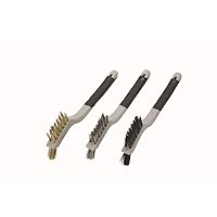 Warner Manufacturing 3-Piece Mini Wire Brush Set, Nylon, Steel & Brass, 10481