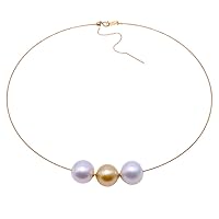 JYX 18K Yellow Gold 14-15mm White and Gold South Sea Pearl Necklace for Women 16