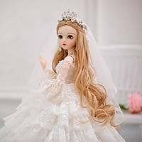 Oversized Wedding Dress, Hand Painted Customized 1/3 BJD Doll, SD Dolls 23.6 Inch 18 Ball Jointed Body with Clothes Outfit Shoes Wig Hair Makeup, Pretty Long Dress (17#)