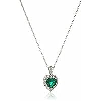 Heart Shape Created Emerald & White Diamond Halo Pendant for Her in 14k White Gold Plated 925 Streling Silver