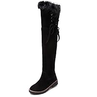 Rabbit Hair Long Tube Snow Boots Flat Bottomed Plush Boots Northern Knee Protection Cotton Long Boots for Women Over The Knee Black 3
