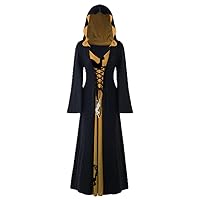 NP Women Medieval Long Sleeve Hooded Stitching Hooded Witch Dress Casual