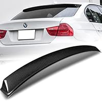 Black Real Carbon Fiber Rear Window Roof Spoiler Wing Compatible with 2005-2011 BMW E90 3-Series Sedan, 2006 2007 2008 2009 2010