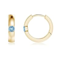 925 Sterling Silver Aquamarine Brilliant Cut Round 4.00mm Hoop Earrings With Yellow Gold Plated