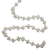 Rainbow Moonstone 8-9MM Faceted Rondelle Gemstone Beaded Rosary Chain by Foot For Jewelry Making - 24K Gold Plated Over Silver Handmade Beaded Chain - Wire Wrapped Bead Chain Necklaces
