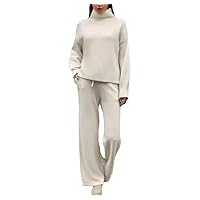 45% Cashmere + 30% Wool 2 Pieces Sets Wool Suits Women Warm Mink Cashmere Knit Tops + Wide Leg Wool Pant Sets