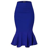 Hybrid & Company Womens Premium Nylon Ponte Stretch Office Fishtail Pencil Skirt High Waist Made in The USA Below Knee