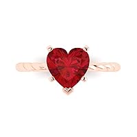 Clara Pucci 1.95ct Heart Cut Solitaire Rope Twisted Knot Simulated Red Ruby 5-Prong Classic Statement Ring 14k Pink Rose Gold for Women