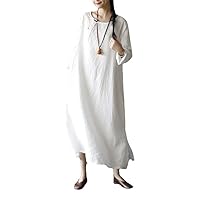 Round Neck Long Sleeve Long Cheongsam Dress Women's White Qipao