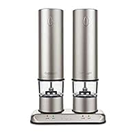 Rechargeable Electric Salt & Pepper Mill Set in Brushed Stainless Steel SP-4 | Newest Model, 2.61