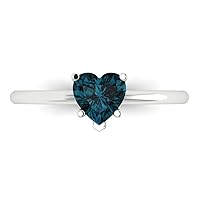 Clara Pucci 0.95ct Heart Cut Solitaire Natural London Blue Prong Set Classic Designer Statement Ring Solid Real 14k White Gold for Women