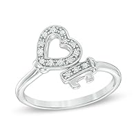 0.10 Cttw Diamond Heart and Key Fashion Ring in 925 Sterling Silver (I-J/I2-I3)