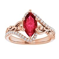 14K Sculptural Marquise Ruby Ring 1 CT Rose Gold, Scroll Red Ruby Ring, Art Deco Ruby Diamond Ring, Vintage Ring, July Birthstone Ring