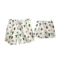 Father Son Matching Outfit in White-Green: Father Son Matching Swim Trunks, Father and Son Matching Swimsuit Dad- S
