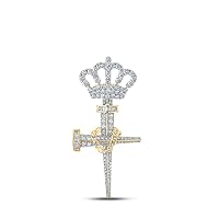 The Diamond Deal 10kt Yellow Gold Mens Baguette Diamond Nail Cross Crown Charm Pendant 3 Cttw