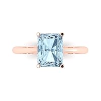 Clara Pucci 2.6 ct Brilliant Radiant Cut Solitaire Aquamarine Classic Anniversary Promise Engagement ring Solid 18K Rose Gold for Women