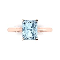 2.6 ct Brilliant Radiant Cut Solitaire Aquamarine Classic Anniversary Promise Engagement ring Solid 18K Rose Gold for Women