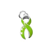 Large Lime Green Ribbon Charms for Lyme Disease, Lymphoma, Non-Hodgkin’s and Muscular Dystrophy Awareness - Perfect for Jewelry Making, Bracelets, Necklaces, DIY Projects, Support Groups, Fundraisers and More! - 10 Charms