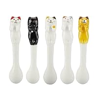5 PCS Mini Cute Ceramic Cat Spoon Hangable Tea Spoon Coffee Spoon Sugar Spoon Cartoon Animals Hanging Spoons for Tableware Multi-Functional Kitchen Tools
