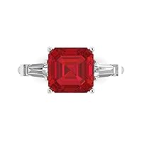 Clara Pucci 3.50 carat Asscher cut 3 stone Solitaire W/Accent Genuine Simulated Ruby Wedding Anniversary Bridal Ring 18K White Gold