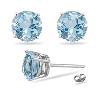 1/4 (0.21-0.27) Cts of 3 mm AA Round Aquamarine Stud Earrings in 14K White Gold
