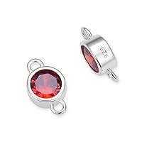 4pcs Adabele Real 925 Sterling Silver January Birthstone Link 6mm Garnet Red Cubic Zirconia Gemstone Connector Tarnish Resistant Hypoallergenic for Jewelry Making SXP10-1