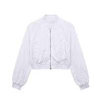 Women White Cropped Coat Casual Lightweight Bomber Jackets High Street Zip Up Outerwear Chic Tops