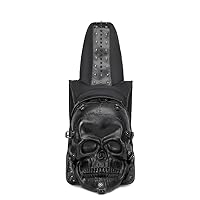 3D Skull PU Leather Backpack Rivets Skull Backpack With Hoodie Cap (Black)